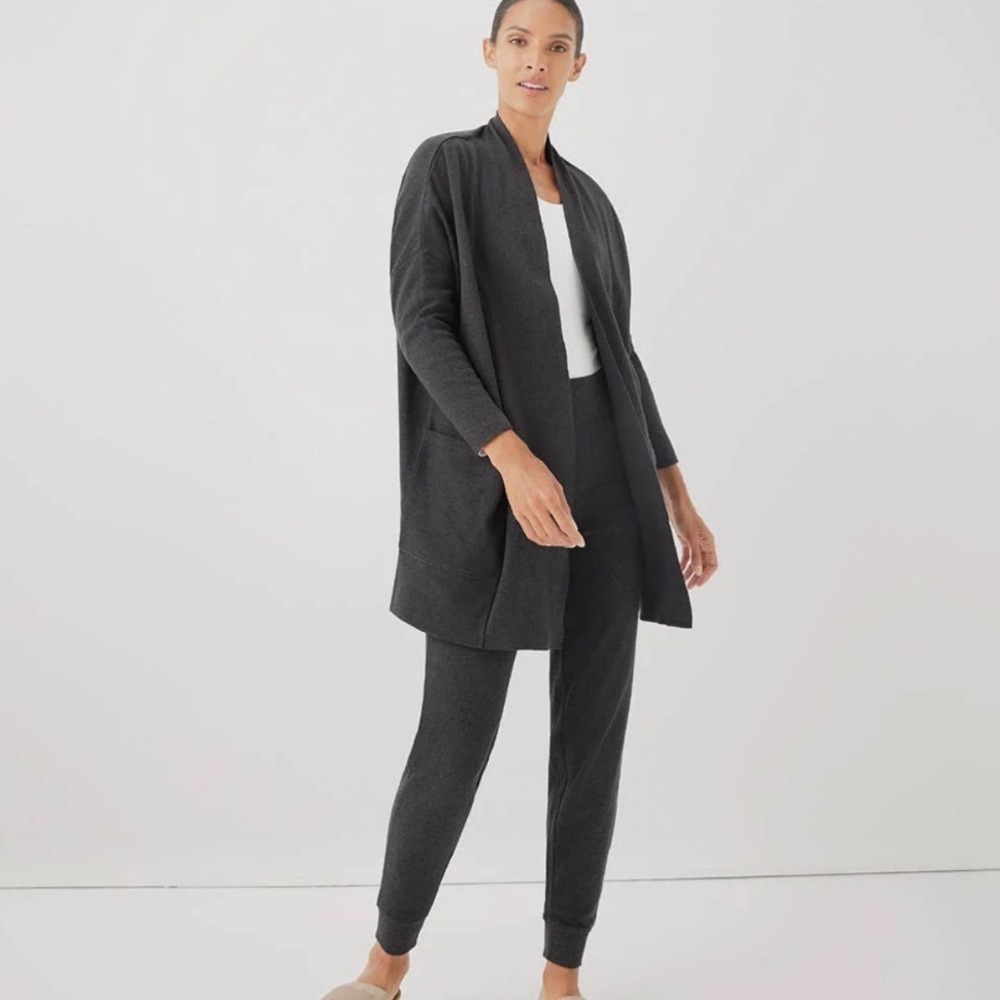 Pact Womens Black 100% Organic Cotton Open Front Pocket Cardigan Sweater ML